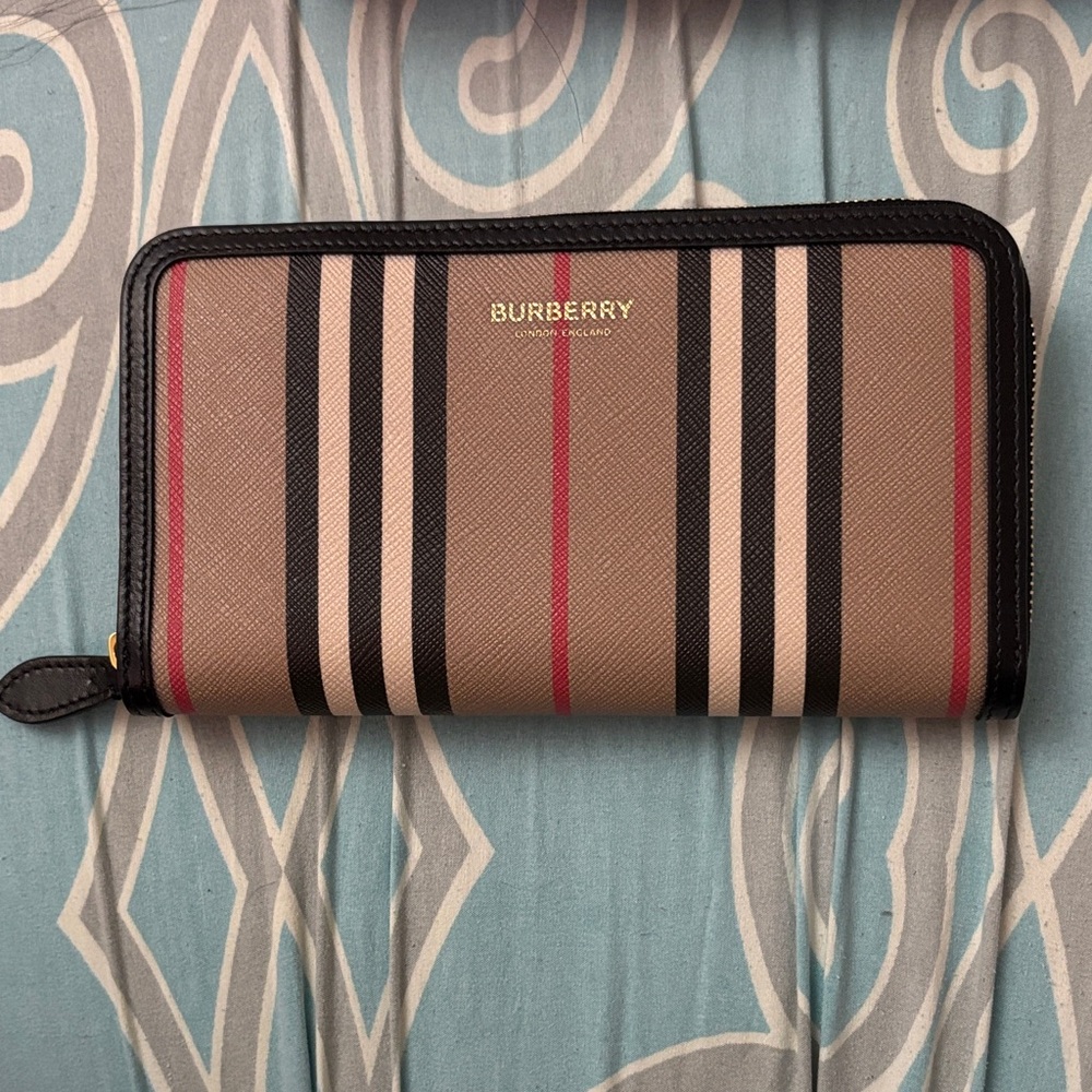 Burberry Tan and Black Striped Wallet